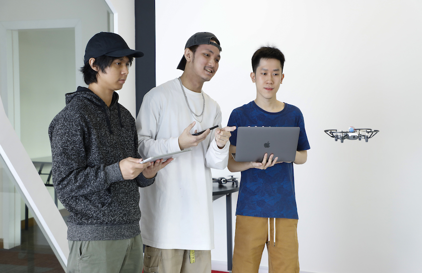 Monash University students in a practical drone exercise