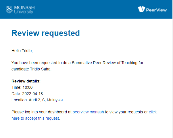 PeerView email notification