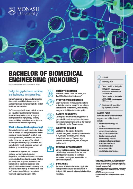 Bachelor of Biomedical Engineering (Honours) flyer