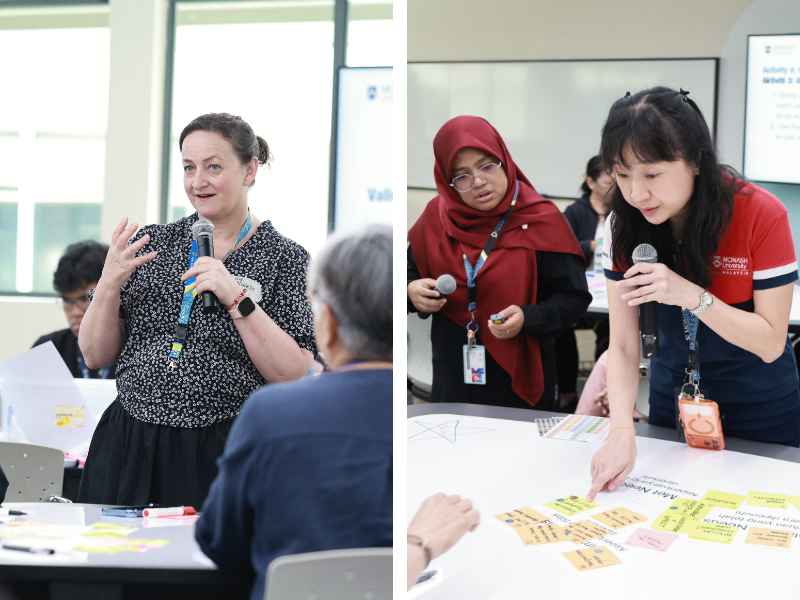 Photo 1: Professor Narelle Warren facilitated a discussion with stroke survivors and caregivers on the everyday realities of post-stroke recovery and support. Photo 6: Professor Teh Pei Lee and Dr Siti Maisarah Mattap guided participants through a co-design mapping activity to identify care routines, support gaps and priorities for post-stroke recovery.