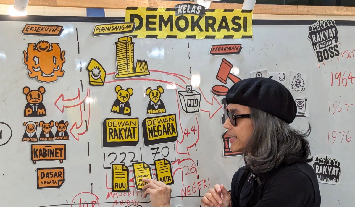 fahmi reza explaining on Kelas Demokrasi 2