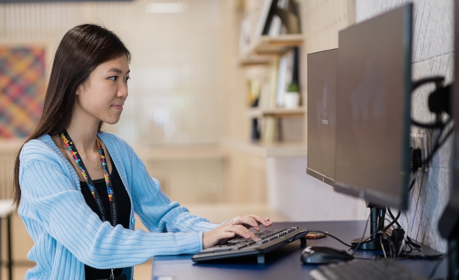 University student researching potential university majors and fields of study