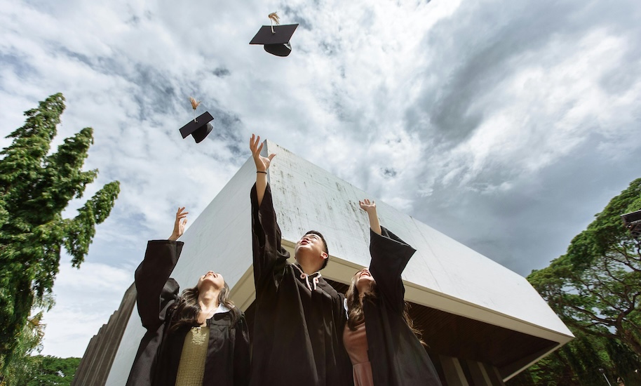 Students Throwing their Mortarboards during the graduation