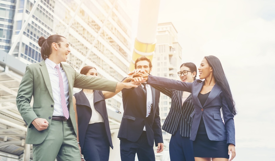 business people hands together