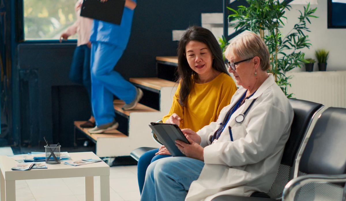asian and caucasian healthcare workers
