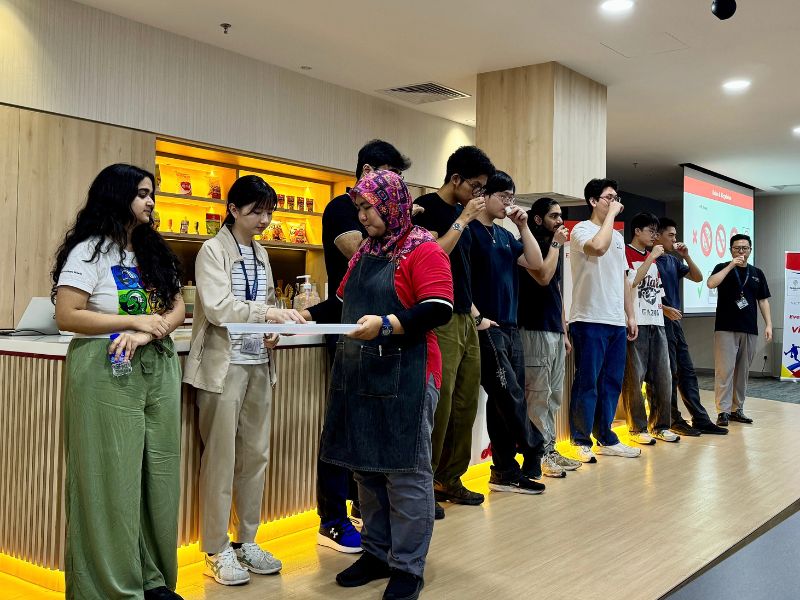 Students experience the Smart Salt concept during the chicken soup and product tasting session, connecting MSG education with healthier product innovation.
